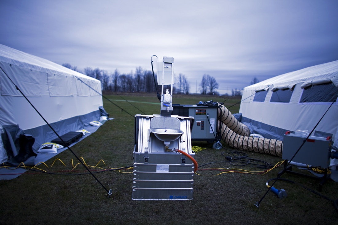 A sanitation station set up at the Emergency Response Unit. / Photo credit: Johan Hallberg-Campbell