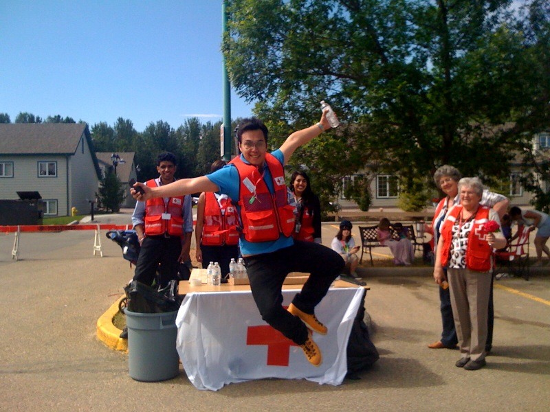 Red Cross volunteers await the royal arrival in Slave Lake.