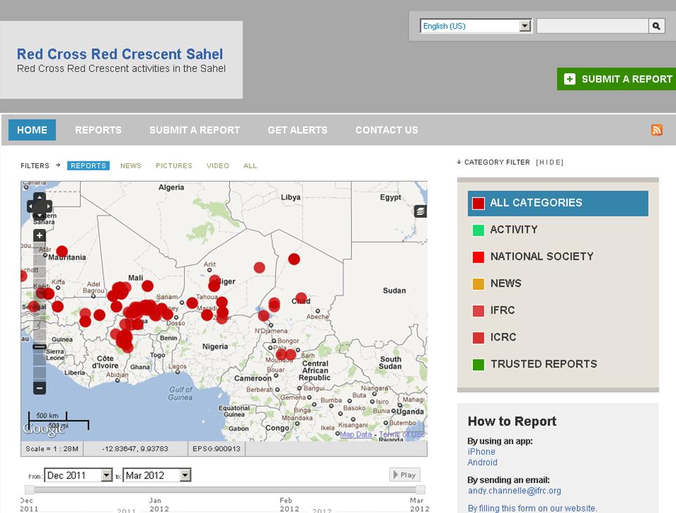 Ushahidi map of Red Cross aid in Sahel