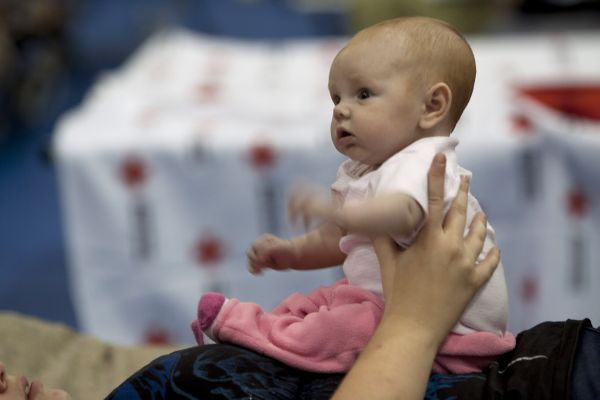 Residents of beach-front communities all along the New Jersey shore were flocking to Red Cross shelters Sunday and Monday, in anticipation of the arrival of Hurricane Sandy. Nora Remington two-month-old is one of hundreds of evacuees in the Pine Belt Arena in toms River, N.J.
<p>Photo:Les Stone/American Red Cross