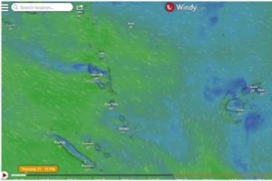 A weather radar indicating wind formations in the Vanuatu region.