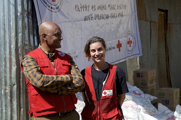 a.	Red Cross partners are working together to deliver supplies, including food and household items, to communities affected by conflict in southern Ethiopia. Left to right: Hailu Debebe, Ethiopia Red Cross Society and Norine Naguib, Canadian Red Cross Field Coordinator in Ethiopia.