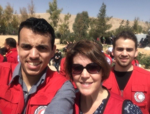 Pamela Riley, pictured here with members of the Syrian Arab Red Crescent 