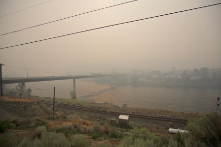 Smoke covers a community in BC during 2017 wildfires