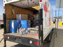 Red Cross truck loaded at Walmart