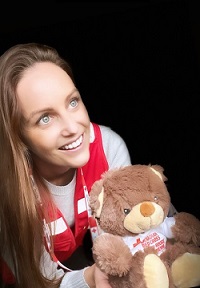 Kate Stene with Red Cross teddy bear