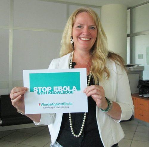 Kathy Mueller with her Word Against Ebola