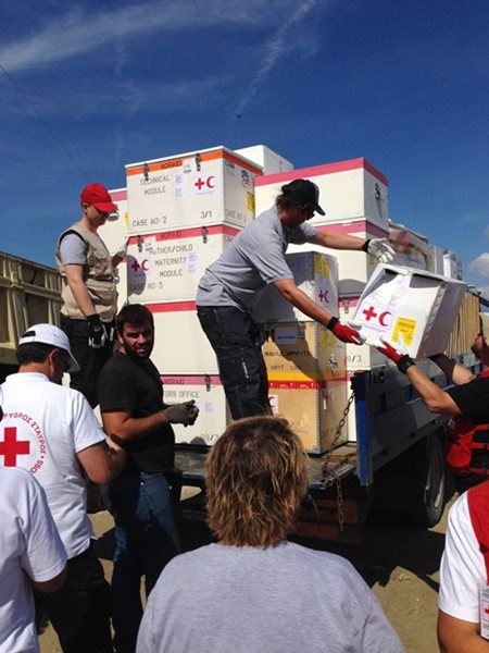 Supplies arriving at field hospital in Greece 