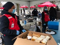 Red Cross workers distributing food in Quebec in response to COVID-19