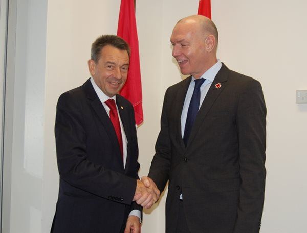 ICRC president Peter Maurer, left, came to Canadian Red Cross offices