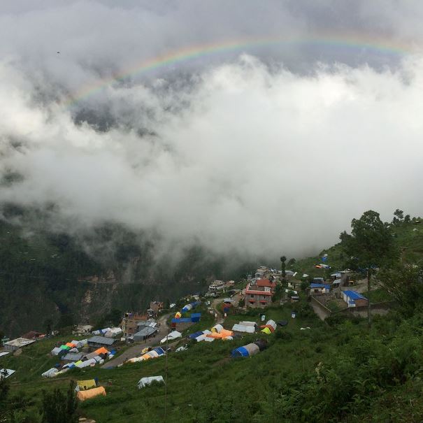 A rainbow over one of the tent cities populated by approximately 700 people