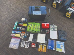emergency kit with items laid out