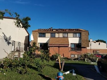 Roof damage after the tornado