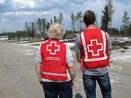 Canadian Red Cross volunteers prepare to help at a disaster site.