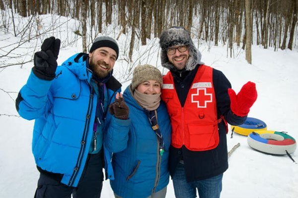 Nicola, an accompanying dad, Nadia Tooma, organizer, and Carl Boisvert of Red Cross 