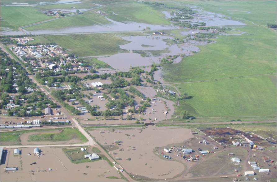 Ariel view of flooding in Maple Creek, SK.
