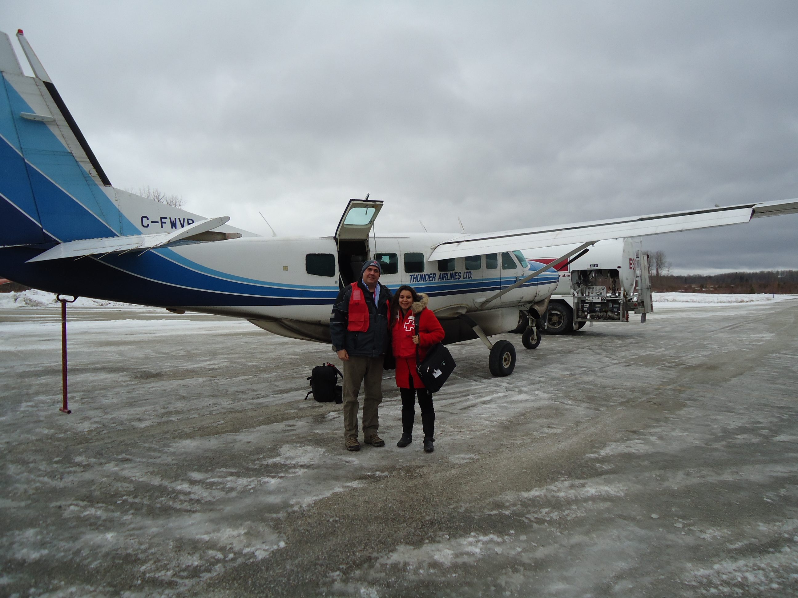 Director of disaster management in Ontario, John Saunders, with Red Crosser Serenna Besserer bound for Attawapiskat