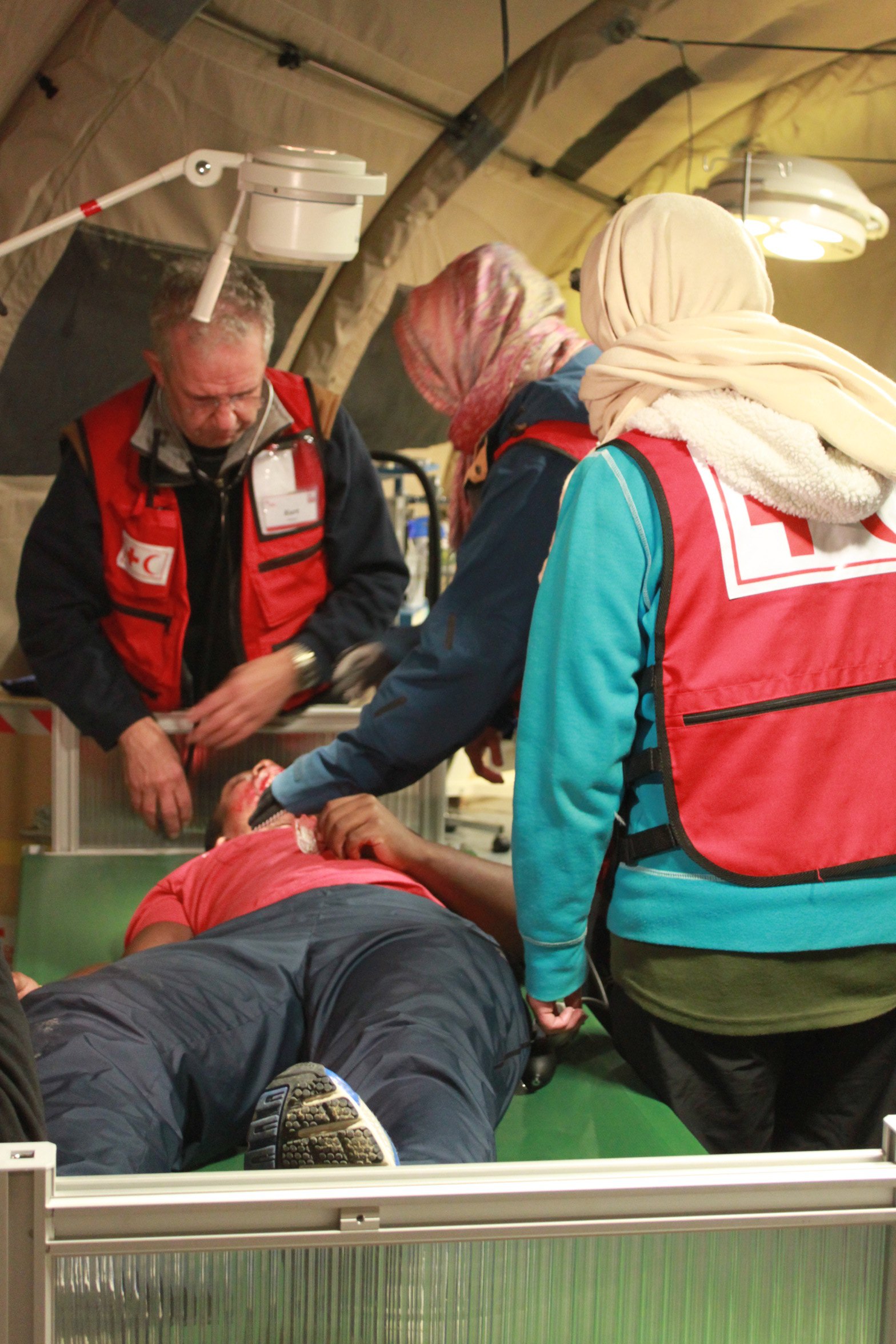 Casualties are treated in the operating room during ERU training