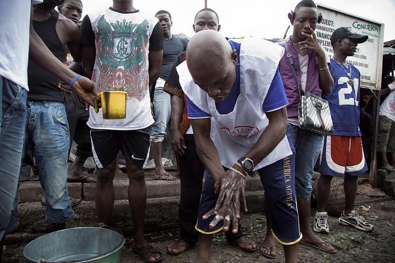 Demonstrating hand-washing in Sierra Leone
