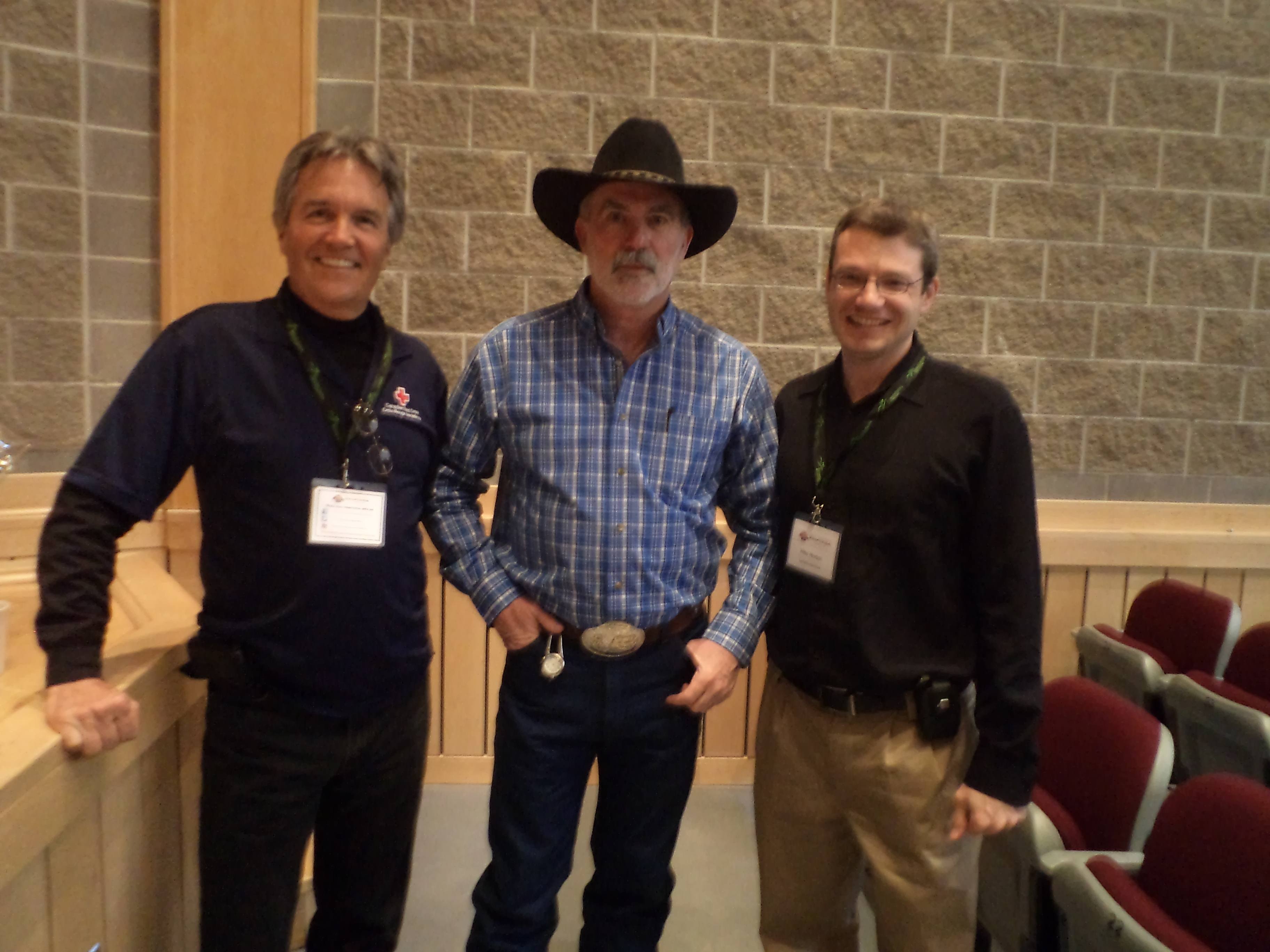 Bill Behse (Logistics Volunteer), Terry Grant, Mike Morton (Disaster Management Director)