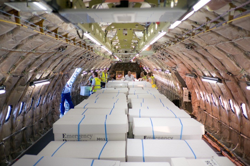 Airbus being loaded with ERU hospital equipment in Finland. Photo: Jarkko Mikkonen/Finnish Red Cross