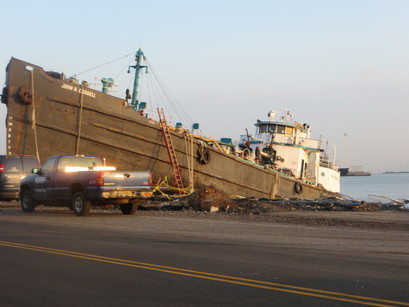 A ship that collided with a road during Hurricane Sandy