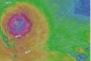 A weather radar indicating wind formations in the Vanuatu region