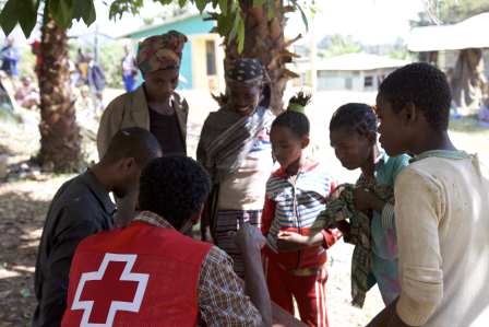 Community members at a Red Cross distribution site