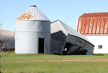A collapsed barn from high winds in hurricane Fiona