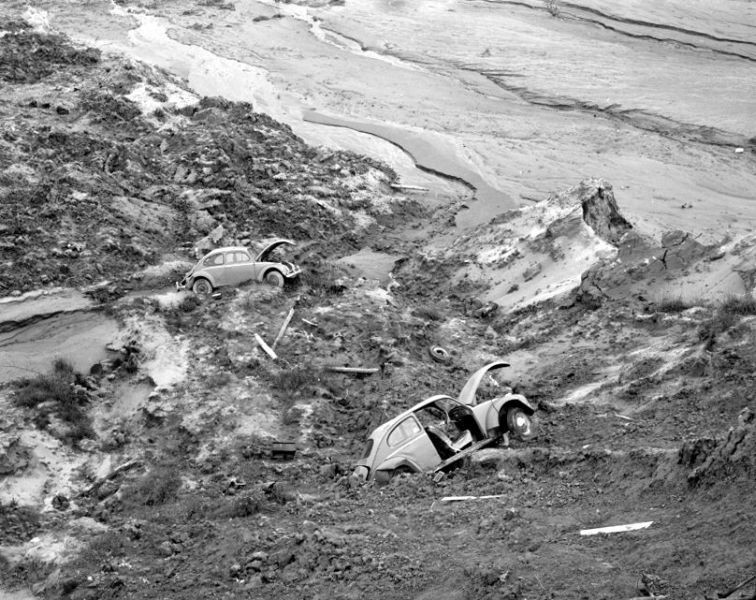 Car in a the landslide of Saint-Jean Vianney, Quebec, in 1971