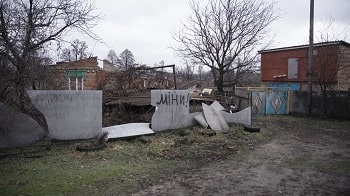 Part of a wall collapsed on a street in Ukraine
