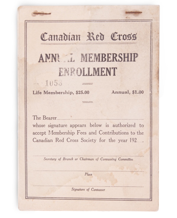Canadian Red Cross membership canvasser’s booklet (blank), ca. 1920s