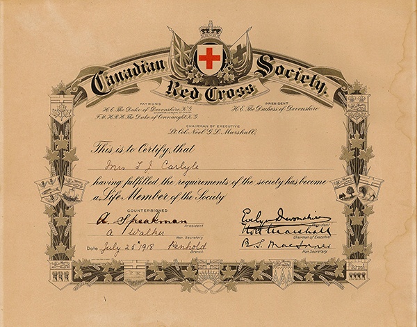 Canadian Red Cross Life Membership Certificate 1918
