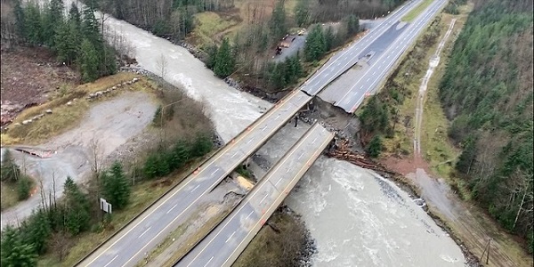 Major flood damage to a bridge road in BC