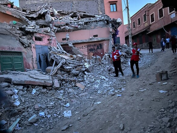 Red Cross volunteers surveying the damage in Morocco