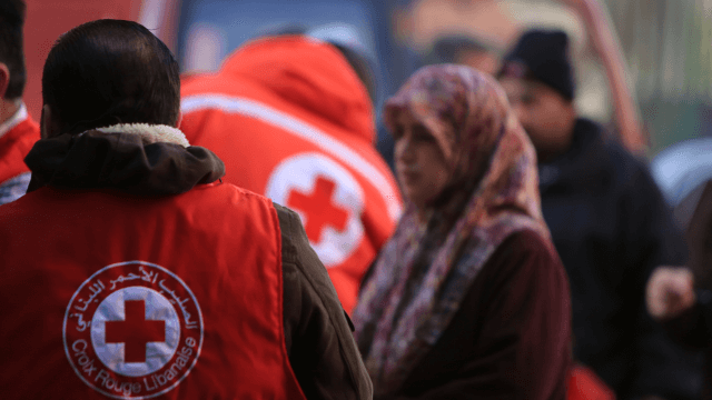 Members of the Lebanese Red Cross helping the Lebanese community