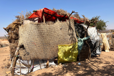Temporary shelters set up on the outskirts of a community near Burao, Somalia.