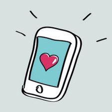 an animated cell phone with a heart on the screen