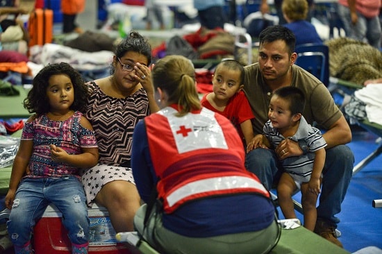 Family in a Red Cross shelter 