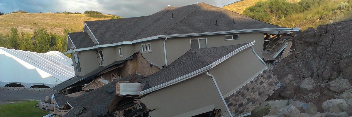 A house damaged by a landslide