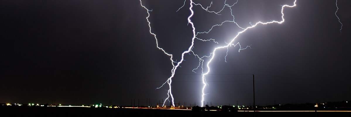 A large lightning strike in the night