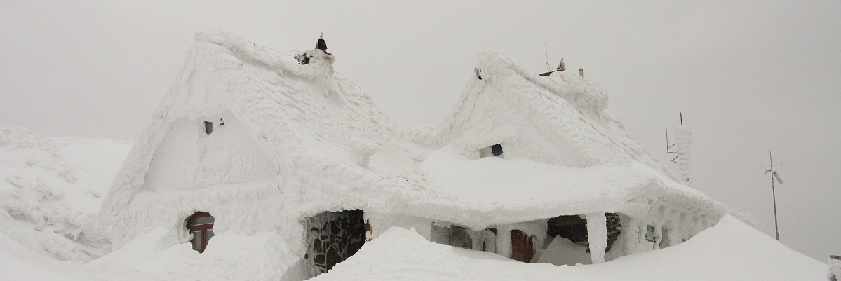 A house covered in ice and snow