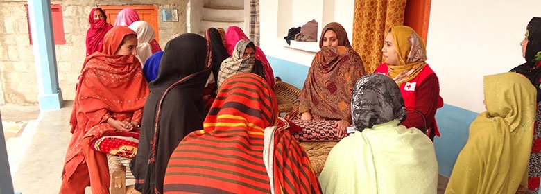 Community members discuss MNCH services provided by Pakistan Red Crescent-CRC (Swat District).