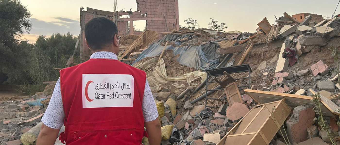 Red Cross Red Crescent volunteer surveys damage in Morocco