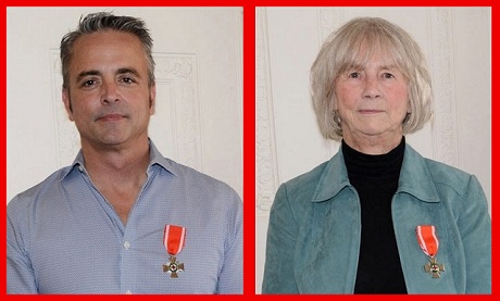 A head shot of a man wearing the Order of the Red Cross medal beside a head shot of a women wearing the medal.