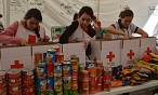 Hurricane Patricia volunteers distribute relief items. 