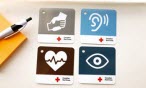 Four Red Cross coping cards - colourful cards with icons. 