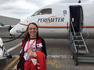 Volunteer Ellie Cansfield at the airport