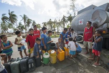 Water is brought to communities impacted by Typhoon Haiyan