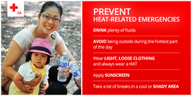 graphic with tips to prevent heat related emergencies
